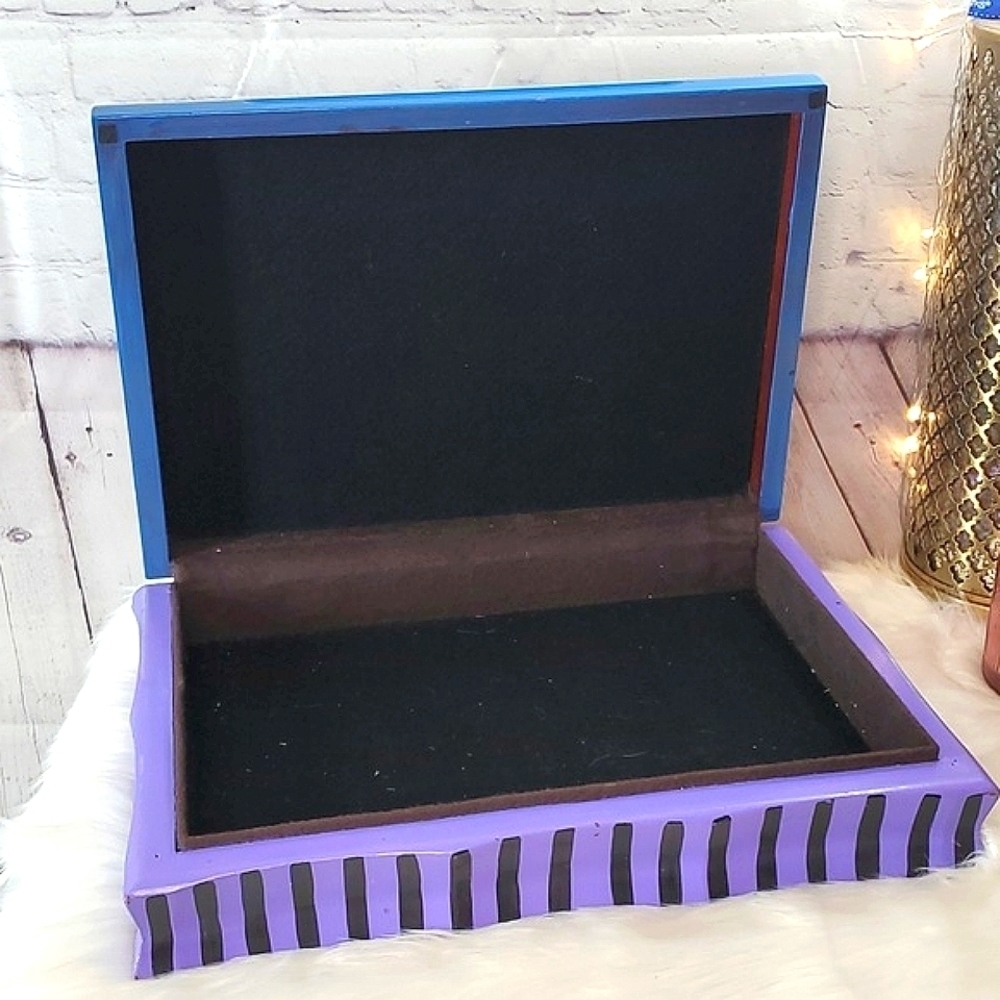 Y2K Handpainted Horse Stars & Moon Galaxy Purple Large Felt Lined Wooden Box - Picture 11 of 17